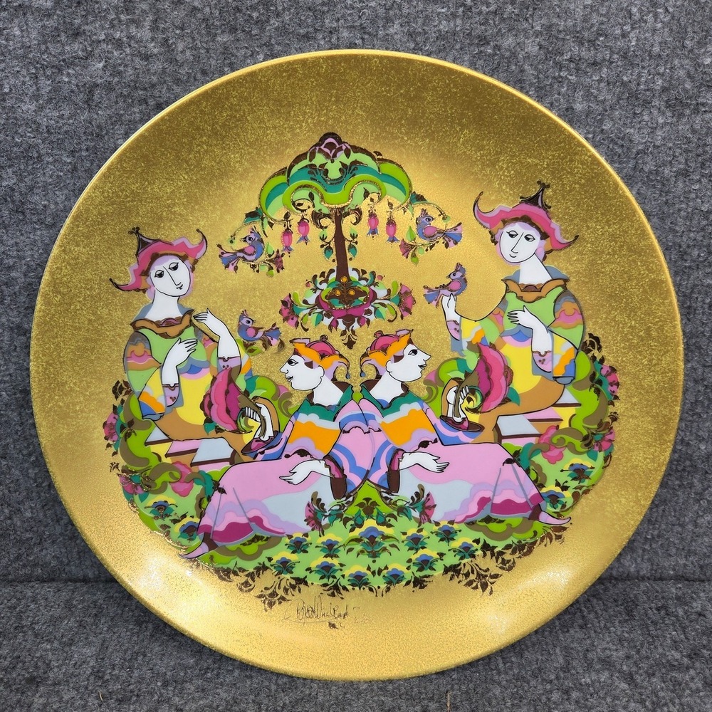 Bjorn Wiinblad Signed Rosenthal Gilt Gold Embellished Plate Studio Line